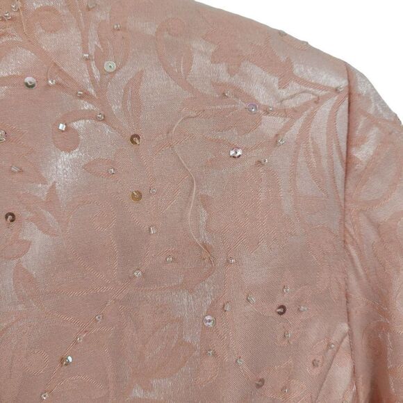 Vintage 80's Maxi Skirt Set Petites 16WP Pink Modest Beaded Button Up Shimmer - Picture 12 of 17